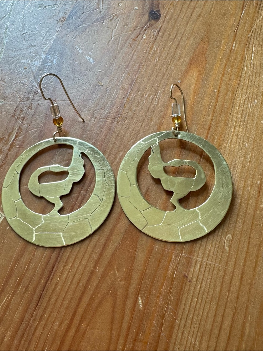 Vintage Handmade Brass Cutout Earrings Signed ILM 09